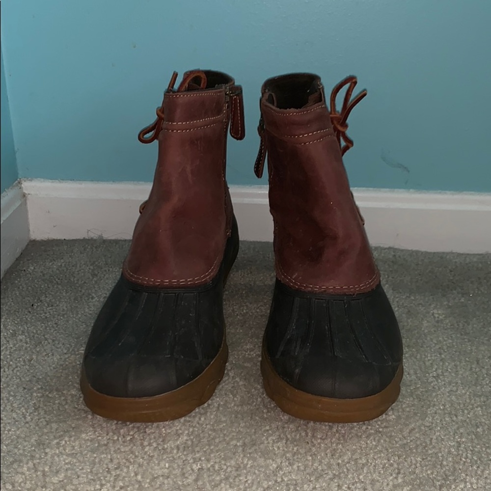 Burgundy and Dark Grey Sperry Rainboots